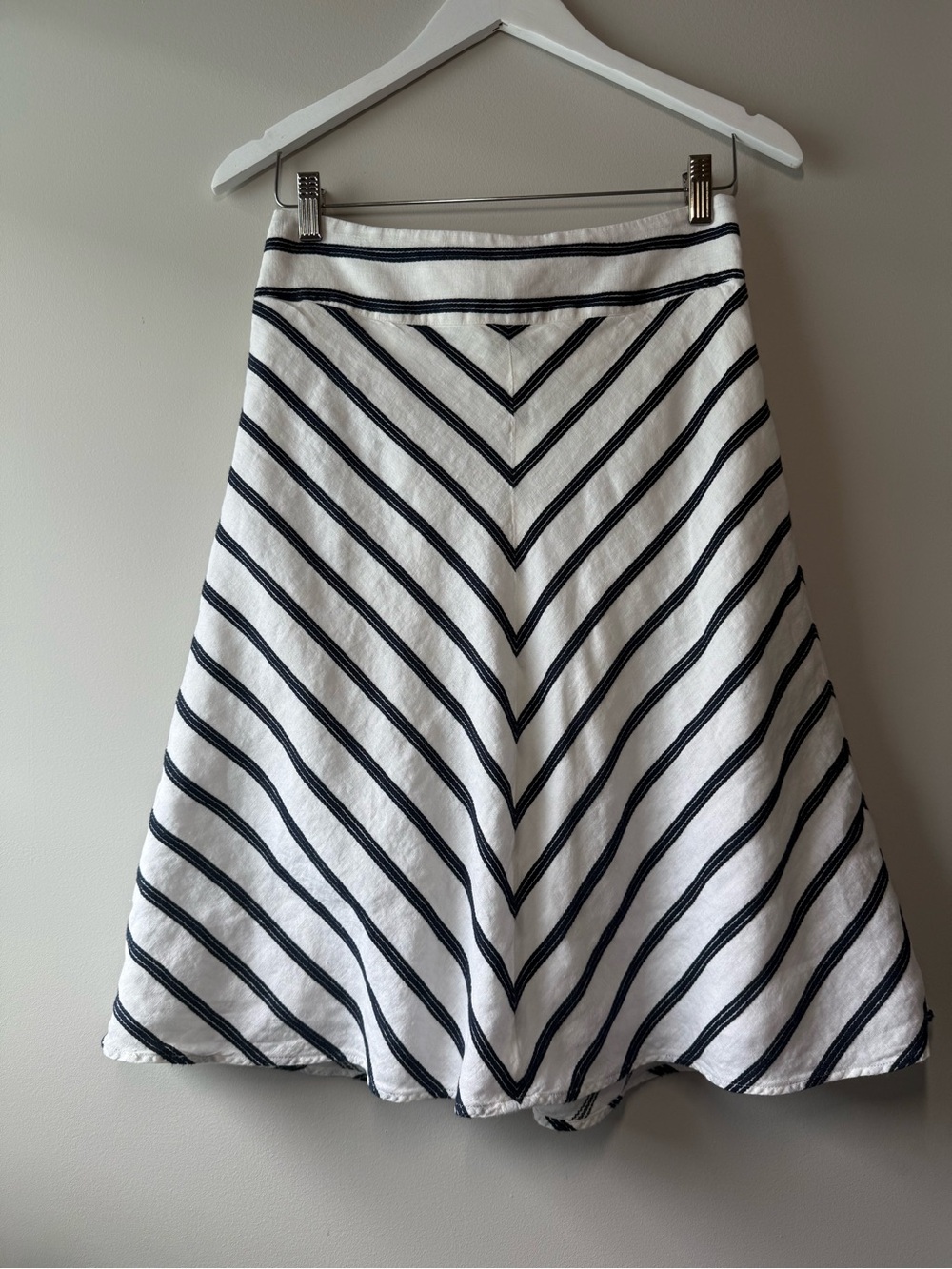 Talbots Linen Cotton Chevron Stripe A-Line Skirt Black White Size 2